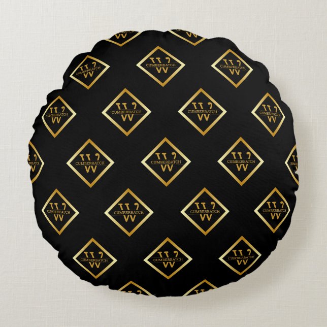 Faux Gold Axis Monogram – Black & Gold Rond Kussen (Voorkant)