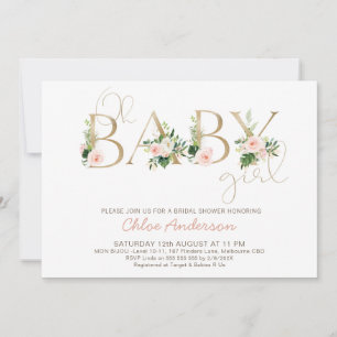 Faux Gold Baby Floral Oh Girl Baby shower Kaart