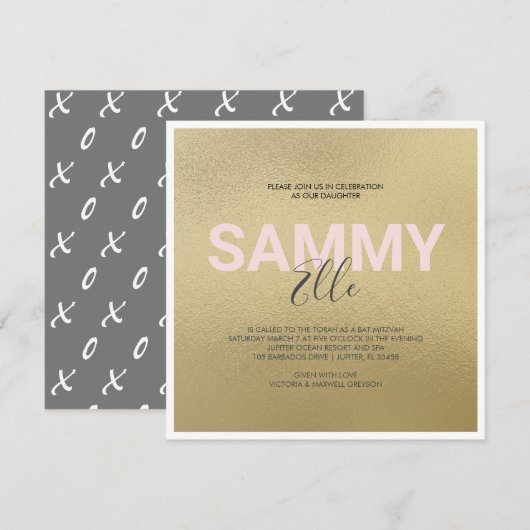 Faux Gold Bat Mitzvah Uitnodiging (Voorkant / Achterkant)