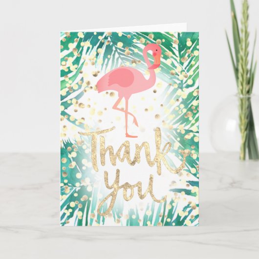 Faux Gold Bedankt script flamingo op palmen (Voorkant)