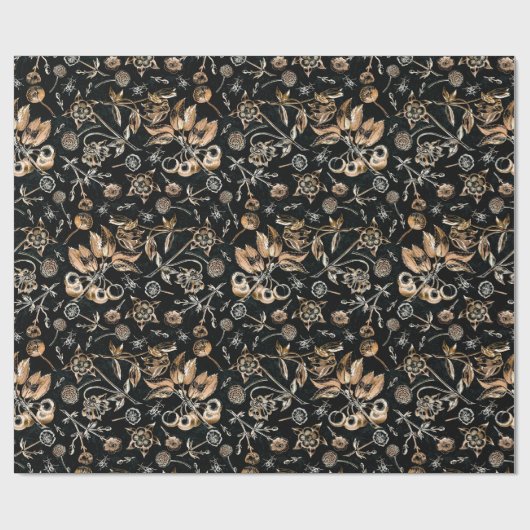 Faux Gold Beetles Flowers Leaves Cherry Fruits Cadeaupapier (Vlak)