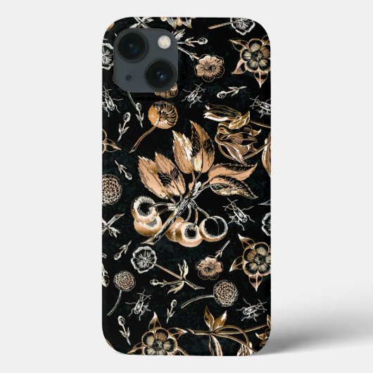 Faux Gold Beetles Flowers Leaves Cherry Fruits Case-Mate iPhone Case (Achterkant)