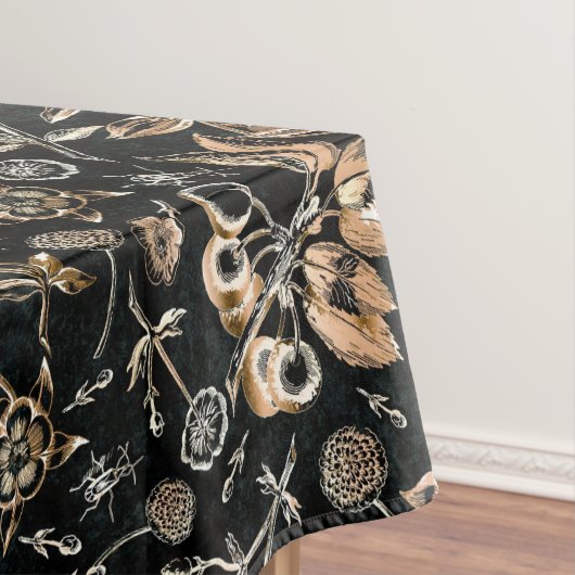 Faux Gold Beetles Flowers Leaves Cherry Fruits Tafelkleed (Voorbeeld)
