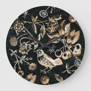 Faux Gold Bird Beetles Flowers Cherry Fruits Grote Klok
