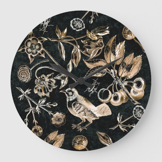 Faux Gold Bird Beetles Flowers Cherry Fruits Grote Klok (Voorkant)