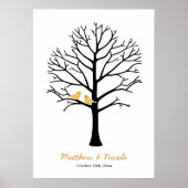 Faux Gold Birds Black Fingerprint Tree Weddenschap Poster (Voorkant)