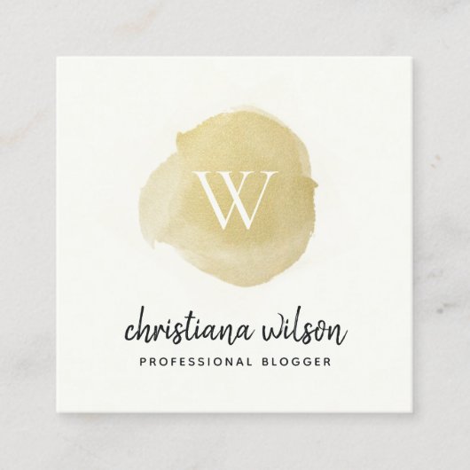 FAUX GOLD BLACK BRUSH STROKE CALLIGRAPHY MONOGRAM VIERKANTE VISITEKAARTJE (Voorkant)