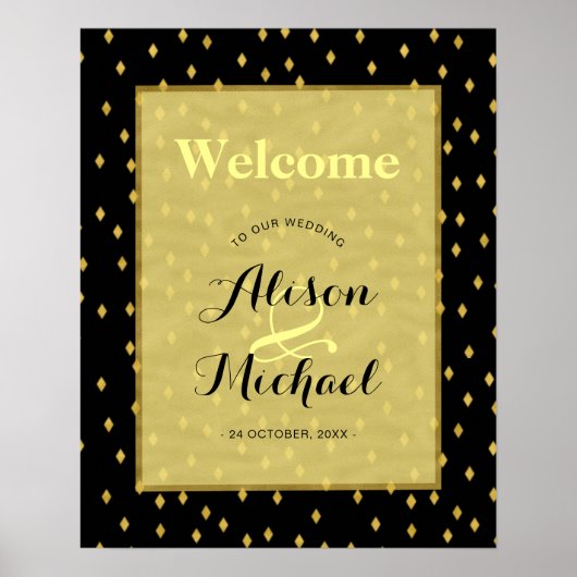 Faux Gold Black diamantpatroon bruiloft Poster (Voorkant)
