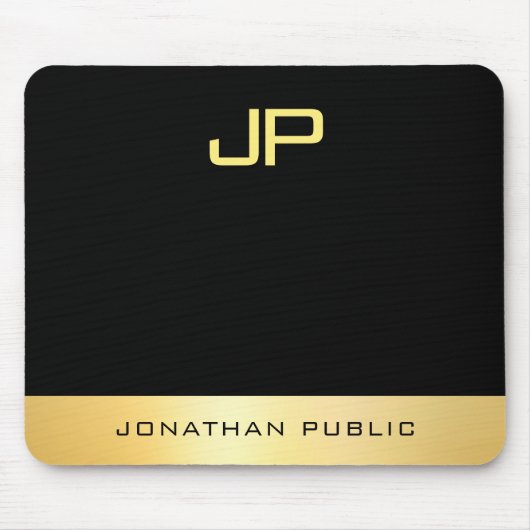 Faux Gold Black Elegant Monogramed Sjabloon Muismat (Voorkant)