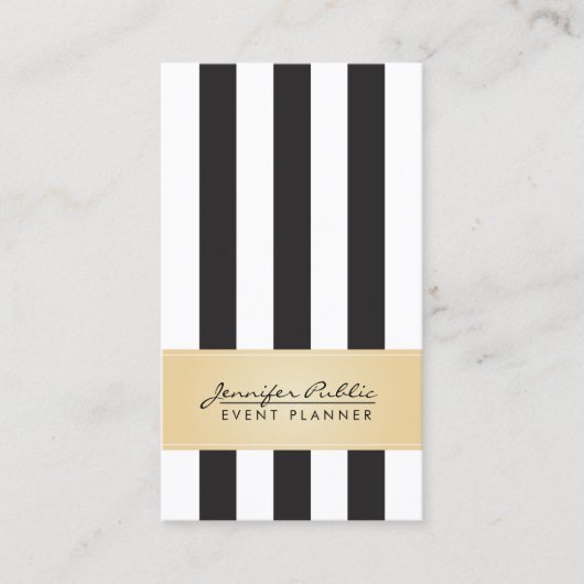 Faux Gold Black en White Stripe Event Planner Visitekaartje (Voorkant)