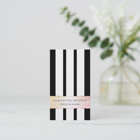 Faux Gold Black en White Stripes - Verticaal Visitekaartje (Staand voorkant)