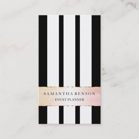 Faux Gold Black en White Stripes - Verticaal Visitekaartje (Voorkant)