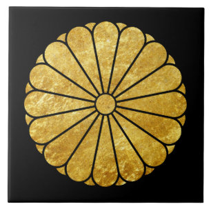  Faux Gold Black Kiku Chrysanthemum Mon Tegeltje