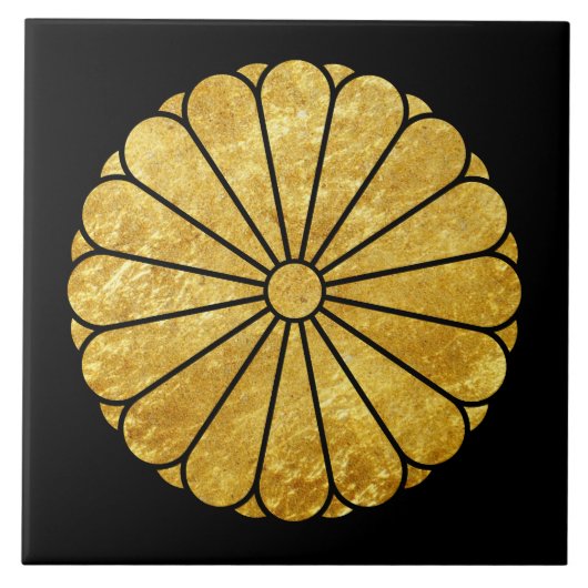  Faux Gold Black Kiku Chrysanthemum Mon Tegeltje (Voorkant)