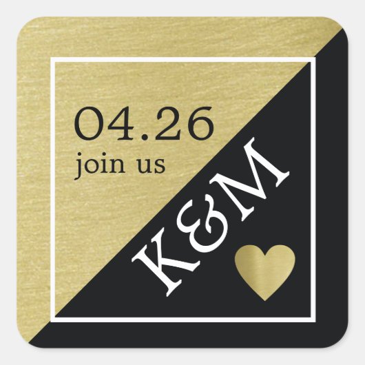 faux gold & black , kom bij ons bruiloft modern vierkante sticker (Voorkant)