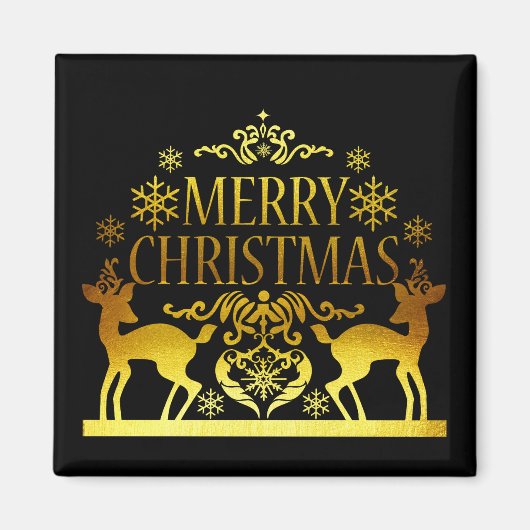 Faux Gold Black Merry kerst Magnet (Voorkant)
