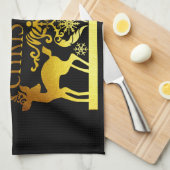 Faux Gold Black Merry-kerstkeukenhanddoeken Theedoek (Quarter Fold)