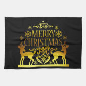 Faux Gold Black Merry-kerstkeukenhanddoeken Theedoek (Horizontaal)