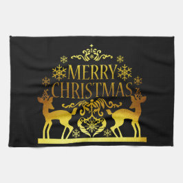 Faux Gold Black Merry-kerstkeukenhanddoeken Theedoek