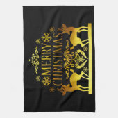 Faux Gold Black Merry-kerstkeukenhanddoeken Theedoek (Verticaal)
