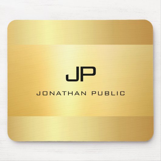 Faux Gold Black Modern Elegant Monogram Sjabloon Muismat (Voorkant)