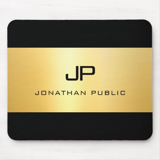 Faux Gold Black Modern Elegant Monogram Sjabloon Muismat (Voorkant)