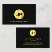 Faux Gold Black Modern Monogram Elegant Sjabloon Visitekaartje (Voorkant / Achterkant)