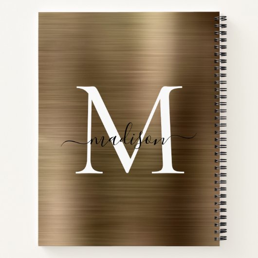 Faux Gold Black Monogram Script Brushed Metal Foli Notitieboek (Achterkant)