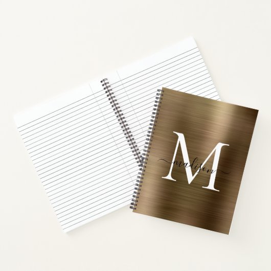 Faux Gold Black Monogram Script Brushed Metal Foli Notitieboek (Binnen)