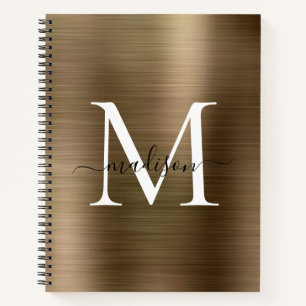 Faux Gold Black Monogram Script Brushed Metal Foli Notitieboek