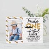 Faux Gold Black Mr Onederful Verjaardag Uitnodigin Kaart (Staand voorkant)