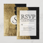 Faux Gold & Black Sterrennacht Brushstrokes RSVP (Voorkant / Achterkant)