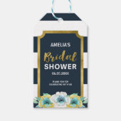 Faux Gold, Blauw & Wit Bloemen Vrijgezellenfeest Cadeaulabel (Voorkant)