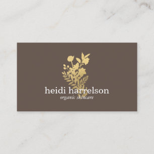Faux Gold Bloemen Logo op Donkerbruin Visitekaartje