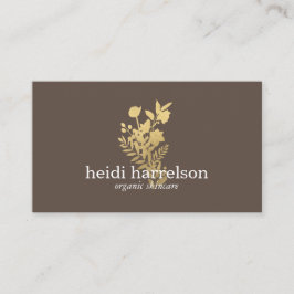 Faux Gold Bloemen Logo op Donkerbruin Visitekaartje