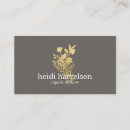 Faux Gold Bloemen Logo op Grijs Visitekaartje