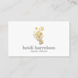 Faux Gold Bloemen Logo op Wit Visitekaartje