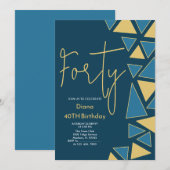 Faux Gold & Blue verjaardagsuitnodiging Kaart (Voorkant / Achterkant)