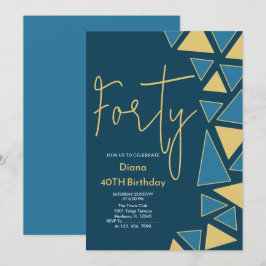 Faux Gold & Blue verjaardagsuitnodiging Kaart