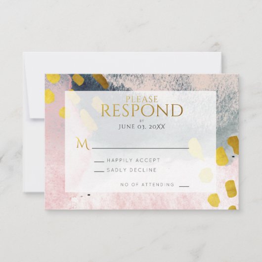 Faux Gold Blush Pink Grey Chic Abstracte Waterverf RSVP Kaartje (Voorkant)