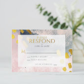 Faux Gold Blush Pink Grey Chic Abstracte Waterverf RSVP Kaartje (Staand voorkant)