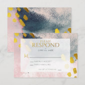 Faux Gold Blush Pink Grey Chic Abstracte Waterverf RSVP Kaartje (Voorkant / Achterkant)