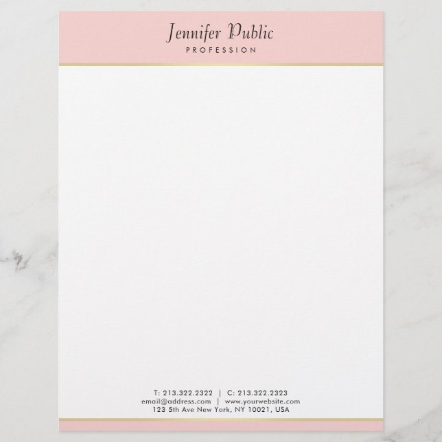 Faux Gold Blush Pink Modern Calligraphy Script Briefhoofd (Voorkant)