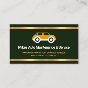 Faux Gold Borders Emerald Green Automobile Garage Visitekaartje