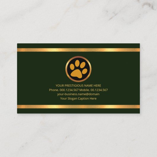 Faux Gold Borders Emerald Green Pet Zitting Visitekaartje (Achterkant)