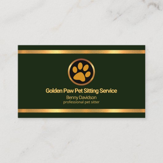 Faux Gold Borders Emerald Green Pet Zitting Visitekaartje (Voorkant)