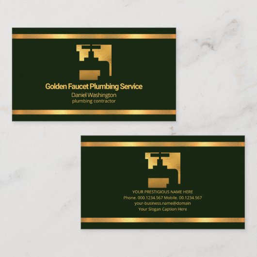 Faux Gold Borders Faucet Emerald Green Plumber Visitekaartje (Voorkant / Achterkant)