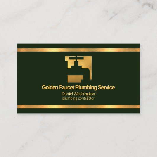 Faux Gold Borders Faucet Emerald Green Plumber Visitekaartje (Voorkant)