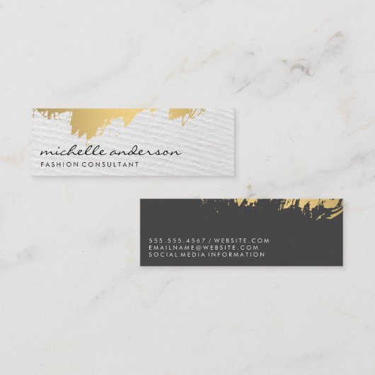 Faux Gold Borhed White Grey/Paper Texture Mini Visitekaartje (Voorkant / Achterkant)