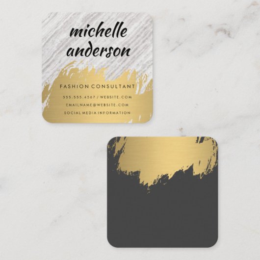 Faux Gold Borhed White Texture Vierkante Visitekaartje (Voorkant / Achterkant)